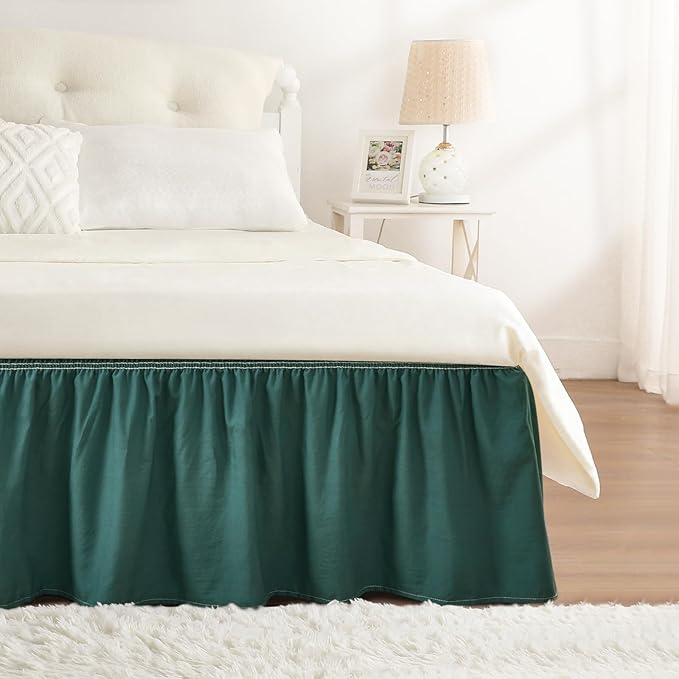 RIMELA Emerald Green Bed Skirt King Size 15 Inch Drop, Wrap Around Elastic Bedskirt, Dust Ruffle for Adjustable Bed Base Machine Washable Easy to Install Bed Skirts