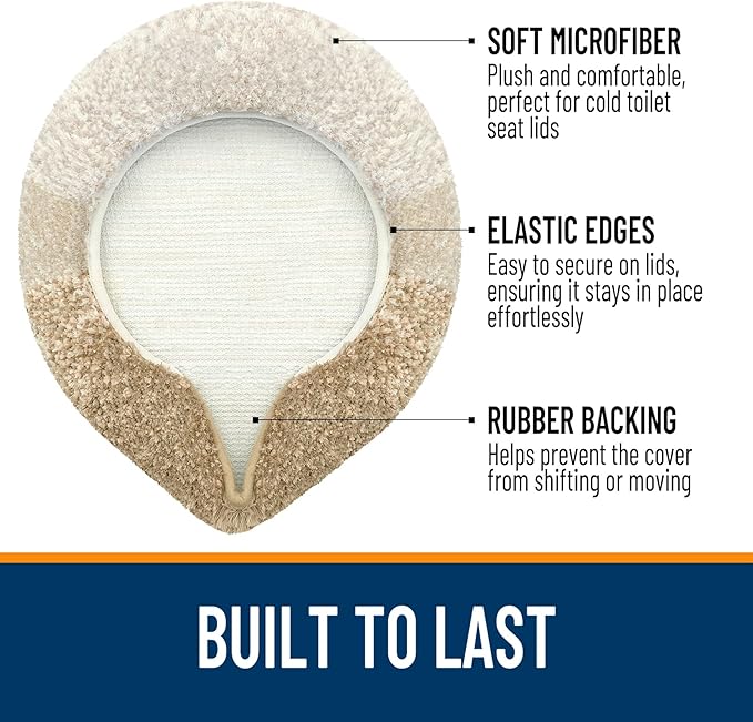 OLANLY Soft Microfiber Bathroom Toilet Lid Cover, Machine Washable Covers, 17.5x15, Stays in Place Rubber Backing, Fits Most Round, Elongated and Oblong Lids, Accessories Decor, Tan
