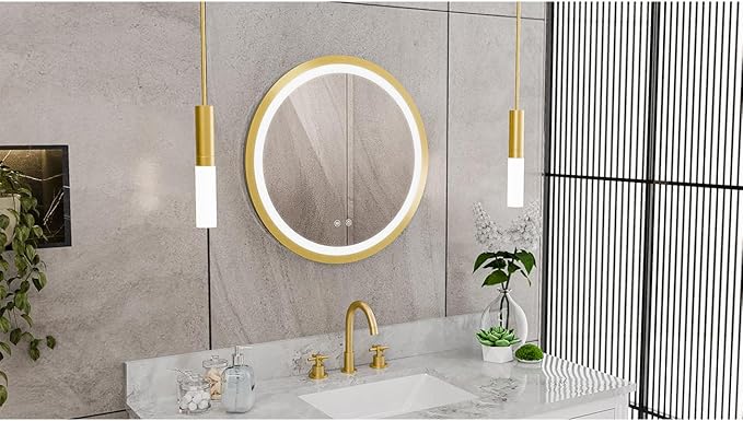 DreamLine Brilliance 24 in. H x 24 in. W Circular Light-up Mirror, Brushed Brass