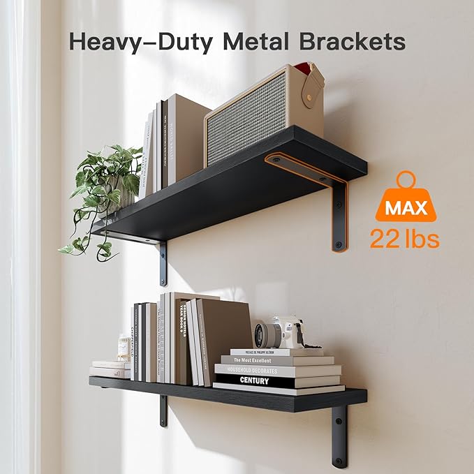 Amada Bathroom Shelves Over Toilet with Storage Basket, Floating Wall Shelves for Home Organization & Wall Decor, Bathroom/Kitchen/Living Room ShelvesBlack