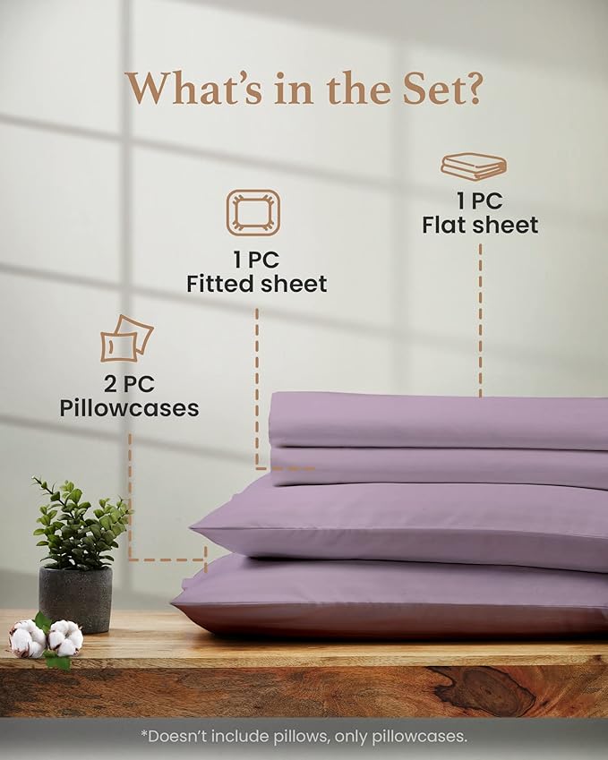 Good Sleep Bedding XL Twin Sheet Set - 100% Egyptian Cotton Sheets, Twin XL Bedding, 3Pc, 1000 TC, XL Twin Sheets, Sateen Weave, 16" Deep Pocket Twin XL College Dorm - Lavender
