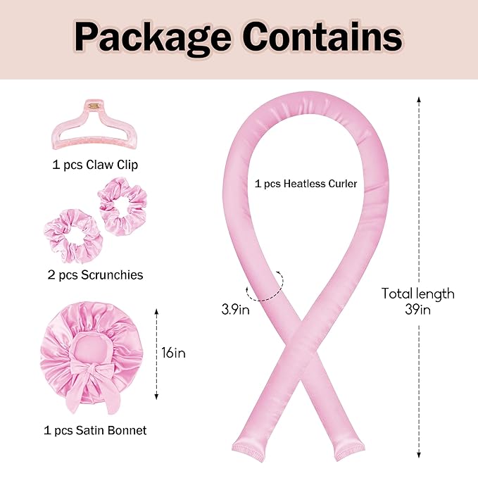 Heatless Hair Curler,Blowout Heatless Curls Overnight,No Heat Curling Rod Set with Satin Bonnet for Sleep in,Pink