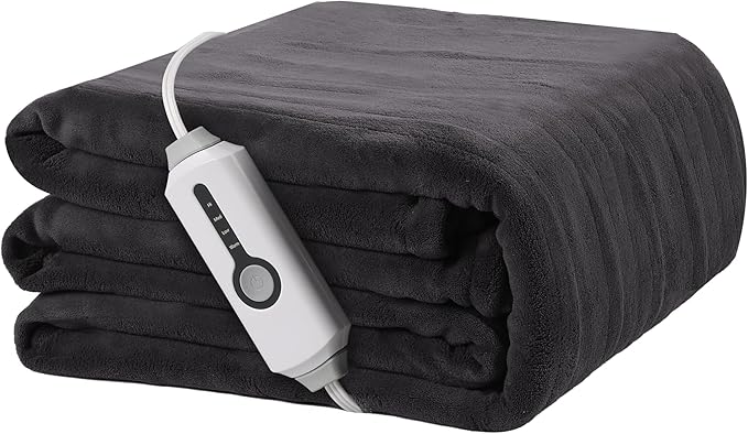Electric Heated Blanket 62"x84" Twin Size, Soft Coral Fleece with 4 Heating Levels and 10 Hours Auto-Off, Machine Washable, Cozy Plush Fabric for Home, Dark Gray