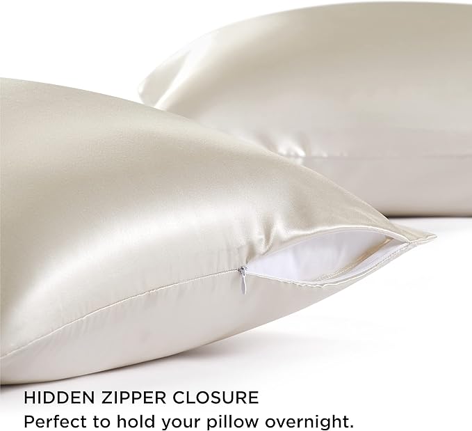 Bedsure Satin Pillowcase with Zipper, Similar to Silk Pillow Cases 2 Pack, Satin Pillow Cases Queen, Silky & Soft Bedding Pillow Covers for Hair & Skin, Gifts for Women Men, Stone Blue, 20x30 Inches