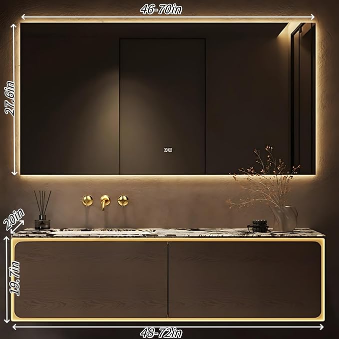 64IN Bathroom Vanity Set with a Single Sink - Embedded Sensor Light Strip & Large Capacity Floating Cabinet | Modern Bathroom Vanities with Defogging Mirror Surface & LED Lighting (Mirror)