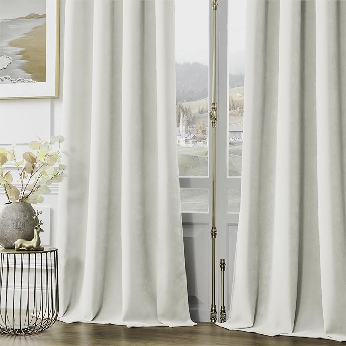 Joydeco Vanilla Grey Velvet Curtains 108 Inches 2 Panels,Luxury Thermal Insulated Soft Curtains for Bedroom & Living Room, Room Darkening Velvet Drapes, Rod Pocket (52W x 108L)