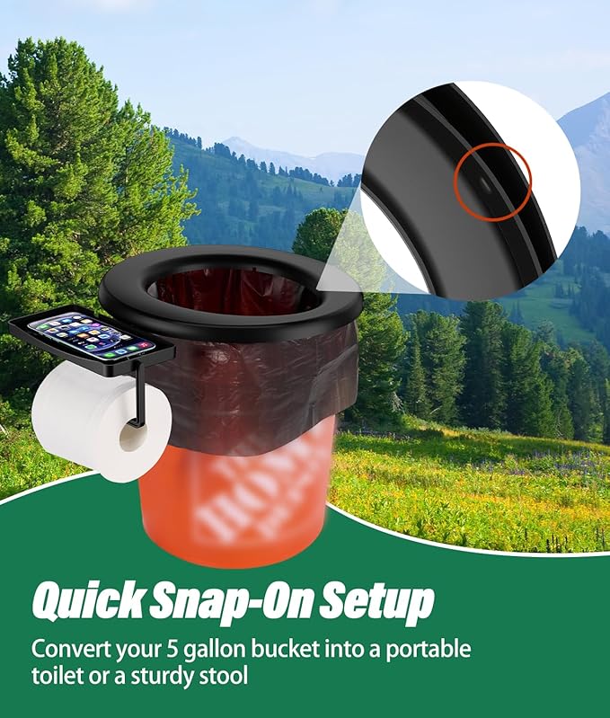 Bucket Toilet Seat, Portable Toilet Seat for 5 Gal Buckets, Camping Toilet Seat, Snap-on Toilet Seat for Outdoor, Camping, Hiking, Emergency, Car, Boat, RV Travel