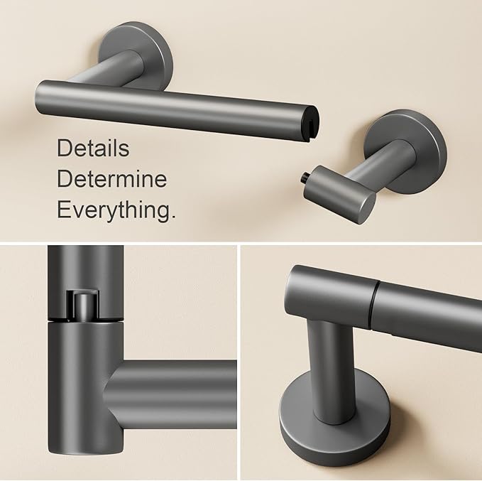 Gray Toilet Paper Holder Wall Mount, Dark Grey Bathroom Toilet Paper Holder for SUS 304 Stainless Steel, Double Post Pivoting Toilet Paper Roll Holder for Bathroom RV Paper Towels for TP