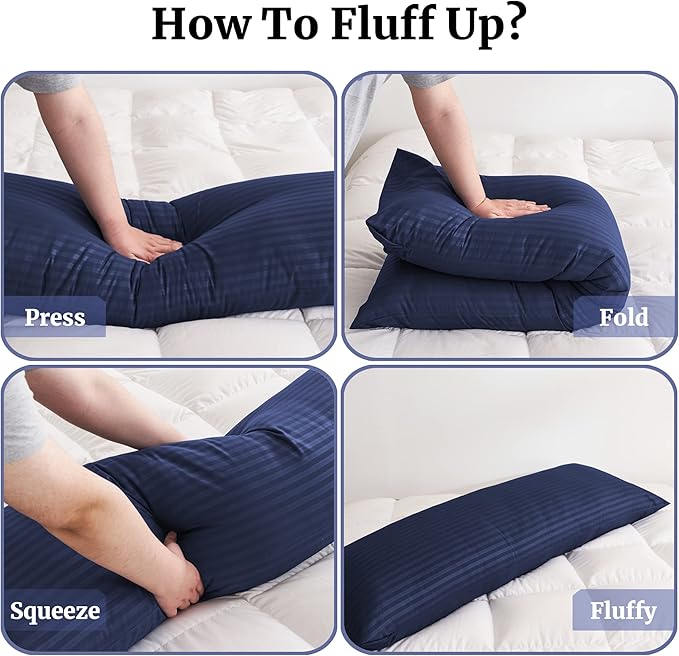 ELNIDO QUEEN Body Pillow for Adults-with Navy Blue Stripe Cover, Full Body Pillow Insert for Side Sleeper, Long Bed Pillow for Sleeping(20 x 54 Inch)