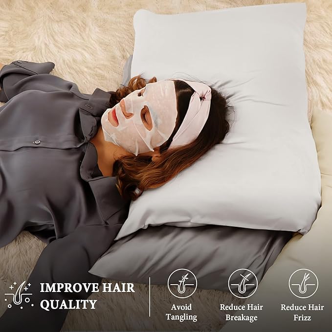 BHZ Satin Goose Down Feather Pillows Standard Size Set of 2 with White Satin Pillowcase for Hair and Skin, Cooling Pillow Cases Similar to Silk Pillow Cases, Decor for Women, Mom Men