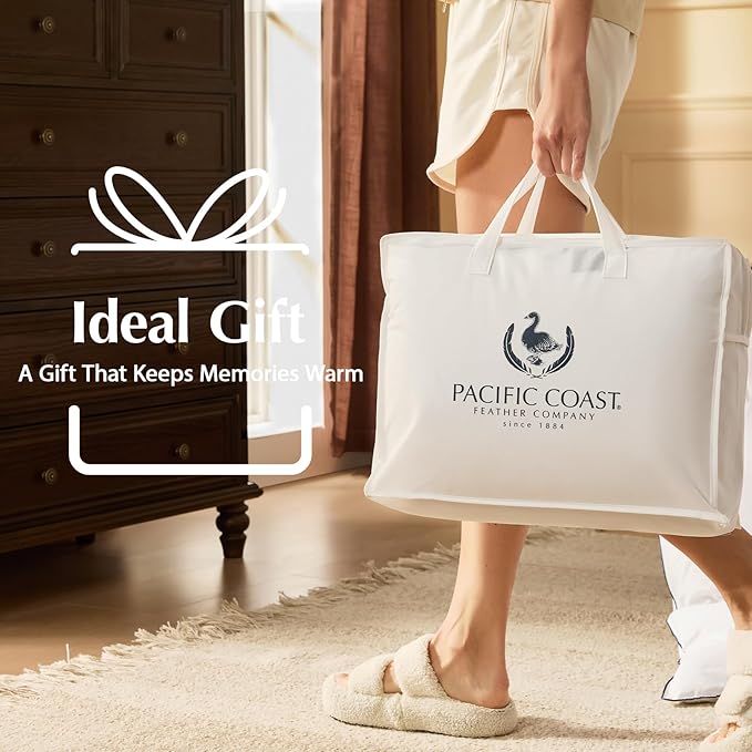 Pacific Coast Goose Feather Down Fiber Comforters Twin Size, Extra Fluffy White Duvet Insert, Ultra-Soft, Breathable, All Season Hotel Luxury Bedding Comforters, 8 Corner & Center Loops (68"x90")