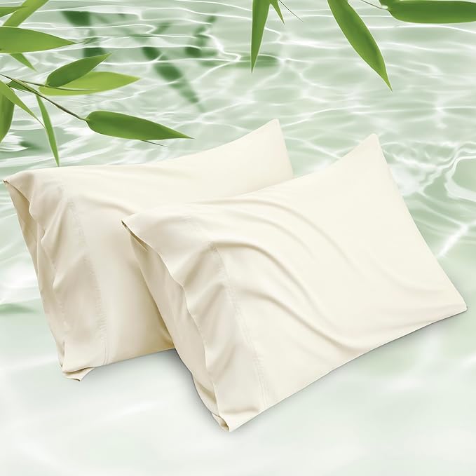 Bedsure Pillow Cases Standard Size, Cooling Pillow Cases, Rayon Derived from Bamboo Cream Pillowcases Standard Set of 2, Breathable & Soft Bedding Pillow Covers with Envelope Closure, 20x26 Inches