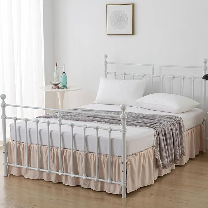 Bed Skirt, Full Size Ruffled Bed Skirts with Split Corners, 18 Inch Drop Dust Ruffle Bed Skirt with Platform, Full -18 Inch, Cream