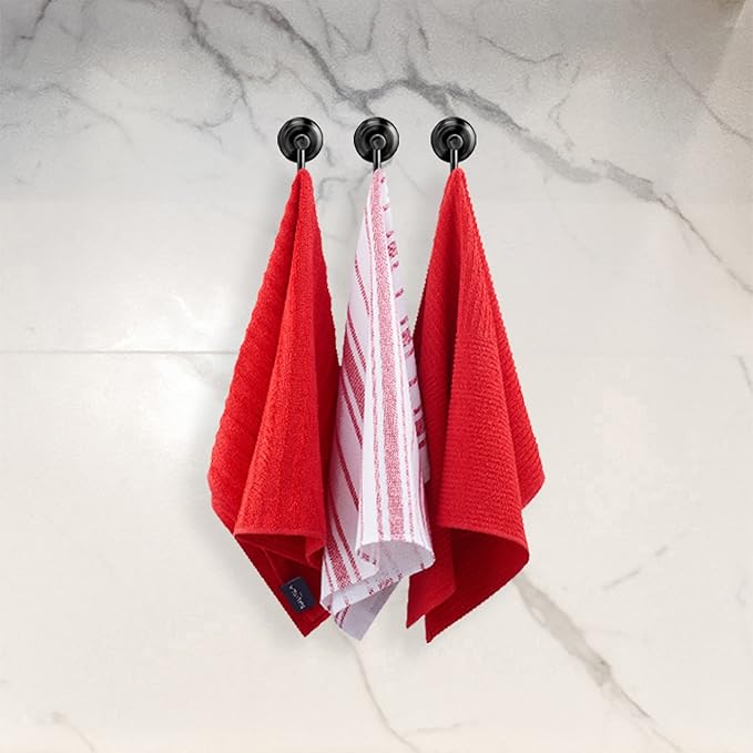 Nautica 100% Cotton Kitchen Towels Set of 3 | 18" X 28" Super Absorbent Reusable Cleaning Cloths, Tea Towels, Hand Towels for Drying Dishes | Red/Red Stripe Dish Towels for Kitchen Shops & Bars