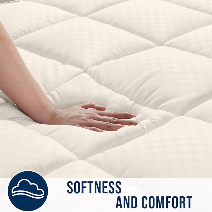OLANLY California King Quilted Fitted Mattress Pad – Soft Pillow Top Mattress Topper, Down Alternative Fill, Cooling Breathable Mattress Cover, Machine Washable Deep Pocket Mattress Protector, Ivory
