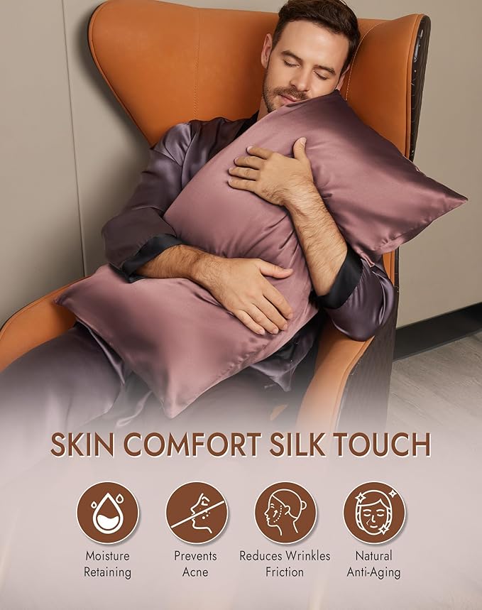 SilkSilky 100% Mulberry Silk Pillowcase - Pure 22 Momme High-Grade 6A Fibers for Hair & Skin, Envelope Closure, Natural, Organic, Breathable & Cooling Pillow Case (King, Pale Mauve)