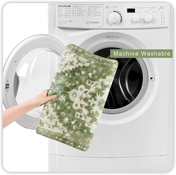 Uphome Vintage Tribal Bath Mat Sage Green Boho Non-Slip Bathroom Rug Oriental Soft Machine Washable Bathroom Mat Cute Aesthetic Floral Bath Mats for Bathroom Decor for Sink Tub Door Mat, 18x25 inch