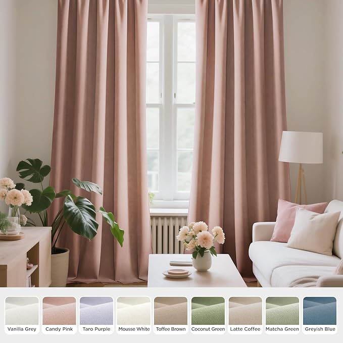 Joydeco Candy Pink Velvet Curtains 108 Inches 2 Panels, Luxury Thermal Insulated Soft Pink Curtains for Bedroom & Living Room, Room Darkening Velvet Drapes, Rod Pocket (52W x 108L)