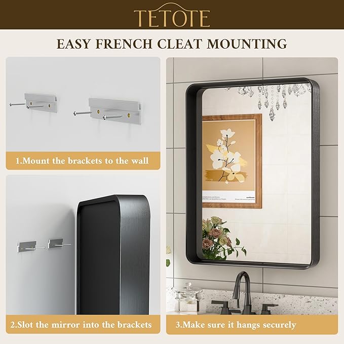 TETOTE Black Bathroom Mirror, 55 x 36 Inch Matte Metal Frame Modern Farmhouse Decor Rectangular Large Entryway Vanity Wall Mounted Mirror (Horizontal/Vertical)