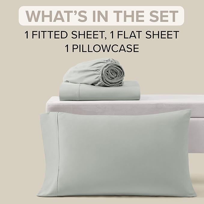 UGG Twin XL Sheet Set 3-Piece Luxury Cooling Sheets Deep Pockets Premium Bedding with 1 Pillow Sham Machine Washable, for Dorm Essentials & College Bedding, Twin XL, Mineral Green (Hedi)