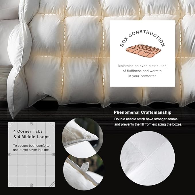 Royoliving Premium Feathers Down Duvet Insert Comforter Twin Size All Season Medium Warmth White 100% Cotton Cover with Corner Tabs (68x90, 35 oz)