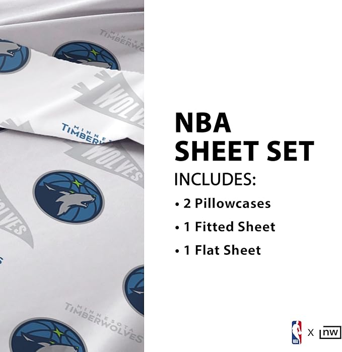 Northwest Officially Licensed Minnesota Timberwolves NBA Full Size Sheet Set – Soft Team Logo Bedding for Dorms, Bedrooms, Fan Caves & Game Day Style