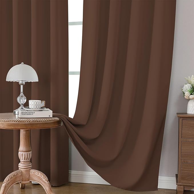 CUCRAF Brown Blackout Curtains 63 inch Length 2 Panels Set, Rod Pocket Room Darkening Drapes for Bedroom Living Room, Insulated Thermal Light Blocking Window Curtain (W52 x L63 Inch)