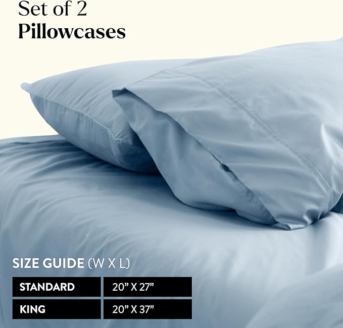 Miracle Made Extra Luxe Soft Cooling Pillowcase, 2-Piece Silver-Infused Cotton Fabric – Lightweight, Thermoregulating, Breathable Cover for Sensitive Skin, King/Cali King Size, Sky Blue