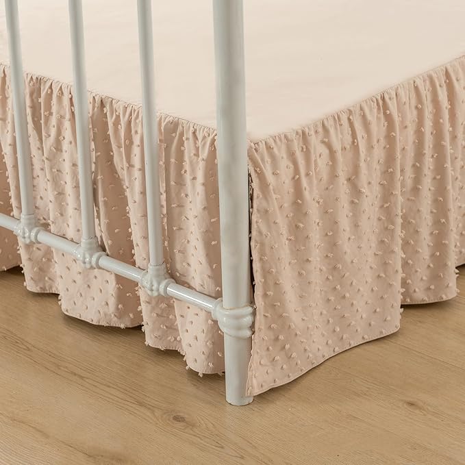 Tufted Dot Bed Skirt Queen Size Ruffled Bed Skirt with Split Corners, 14 Inch Drop Dust Ruffle Bed Skirts with Platform, Cream