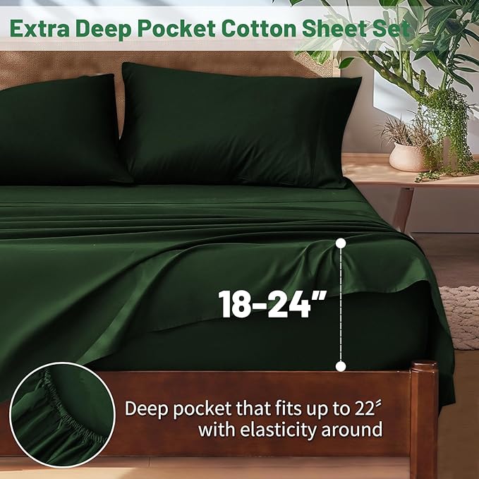 Extra Deep Pocket King Sheets 18-24 Inch 1000 Thread Count 100% Egyptian Cotton Sateen Weave Soft Breathable 4 Pieces（King，Forest Green）