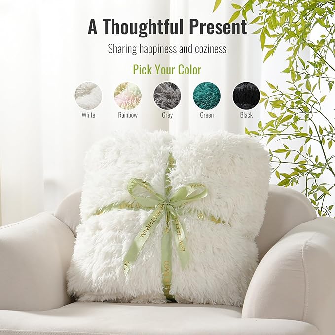 Uttermara Shaggy Faux Fur Weighted Blanket 15lbs, Super Soft Plush Fleece and Cozy Sherpa Reverse, Decorative Long Fur Throw Blankets 48"x72" 15LBS Cream