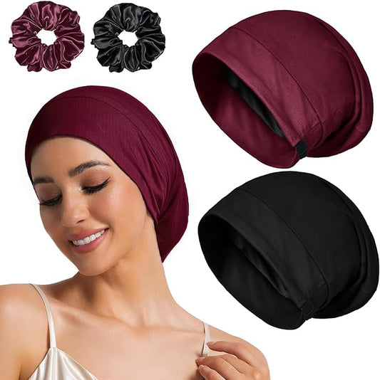 Sleep Cap Bonnet for Sleeping Black Women Men, Adjustable Cooling Lining Bonnets for Curly Hair Wrap Braids Beanie Night Hat