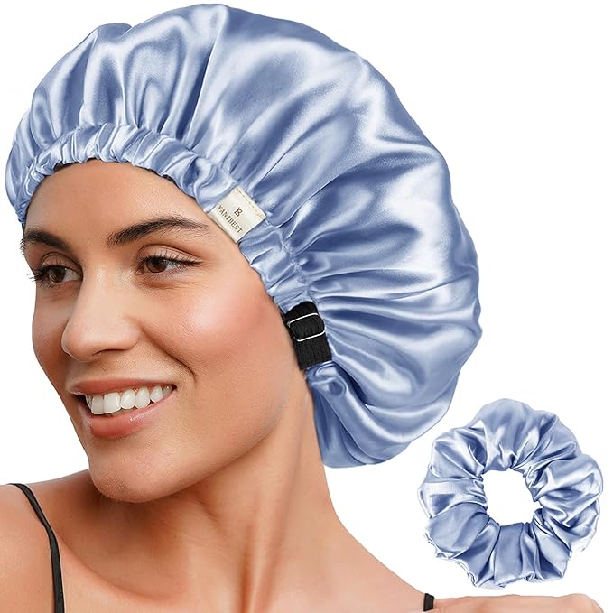 YANIBEST Adjustable Silk Bonnet Double Layer Satin Bonnet Hair Bonnet for Sleeping Bonnets for Women Hats Curly Natural Hair, Sky Blue