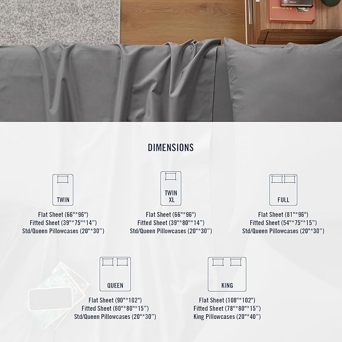 IZOD 100% Egyptian Cotton Sheets Set Queen Size, Cotton Percale Crisp Sheet Set 4Pc, Lightweight & Deep Pocket fits Upto 17", Long-Staple Soft Combed, Hotel Style Luxury Bedding Sheet - Carbon Steel