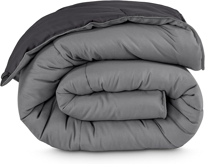 Bare Home Twin/Twin Extra Long Comforter - Reversible Colors - Goose Down Alternative - Ultra-Soft - Premium 1800 Series - All Season Warmth - Bedding Comforter (Twin/Twin XL, Grey/Forged Iron Grey)