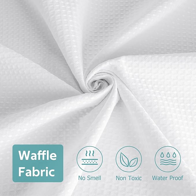 3 in 1 Shower Curtain Set, Waffle Shower Curtain and Liner Set with 12 Double Sided Shower Curtain Hooks, 258GSM Luxury Weighted Cloth Shower Curtains for Bathroom, 72 W x 84 H, White