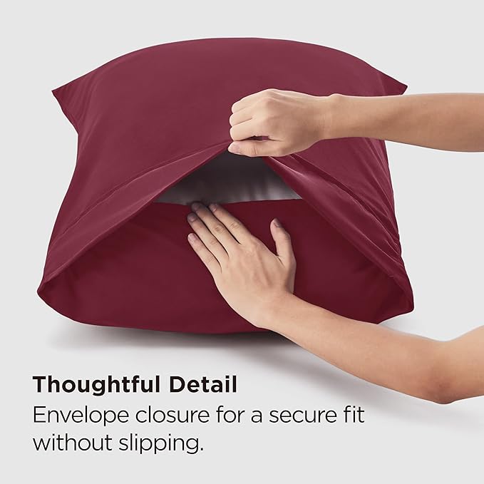 Bedsure Pillow Cases Standard Size Set of 2 - Burgundy Brushed Microfiber Pillowcases, Super Soft and Cozy Pillow Case Covers with Envelope Closure, Wrinkle, Fade and Stain Resistant, 20x26 Inches