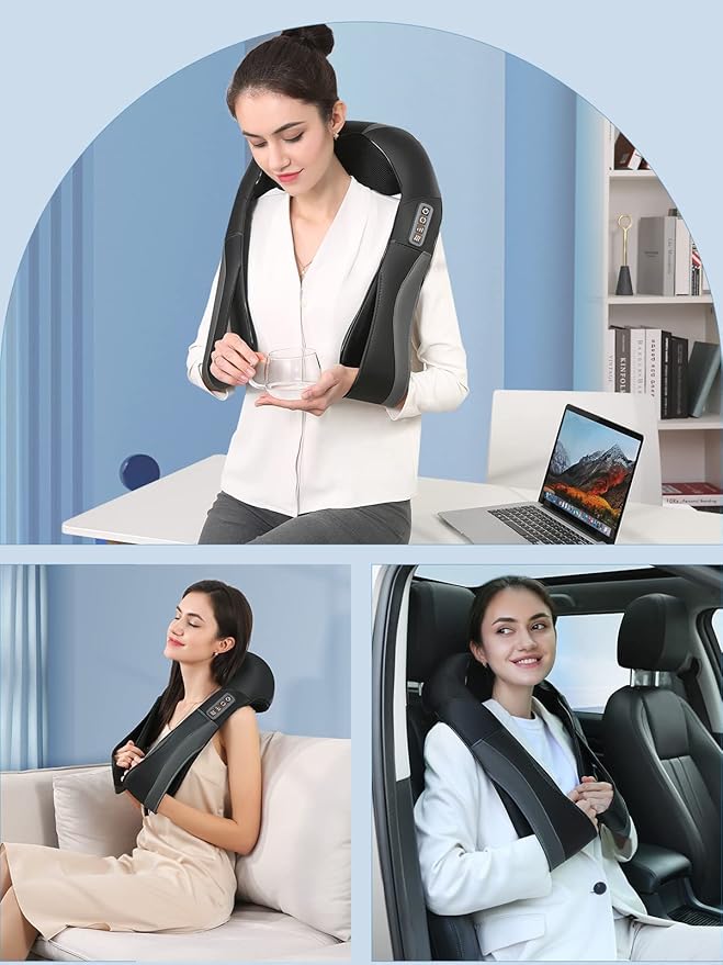 Back Neck Shoulder Massager with Heat, Shiatsu Electric Deep Tissue 3D Kneading Massagers for Relief on Waist, Leg, Calf, Foot Full Body Muscles, Gift for Men Women Mom Dad (Black)