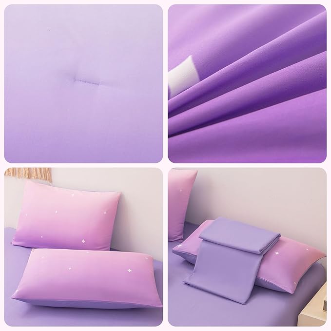 Rainbow Bedding Set Twin Size – 7 Piece Reversible Girls Comforter with Deep-Pocket Sheet, Gradient Galaxy Design, Whole-Piece Filling, Machine Washable Bed-in-a-Bag for Kids Room Makeover & Gifts