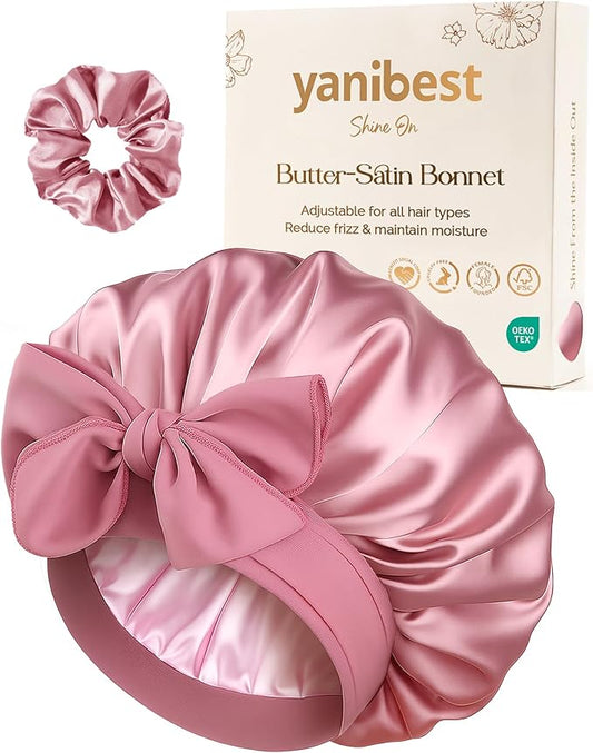 YANIBEST Silk Hair Bonnet for Sleeping, Double Layer Hair Bonnet with Elastic Tie Band for Curly Natural Hair Reduce frizz