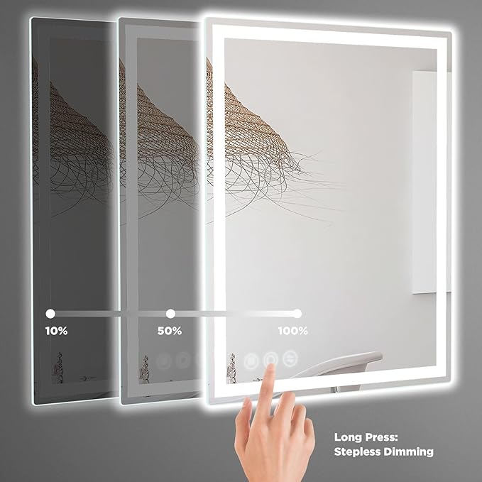 LED Bathroom Mirror 24"x 40" with Frontlit and Backlit, Anti-Fog, Stepless 3 Colors Temperature & Dimmable, Memory Tempered Glass