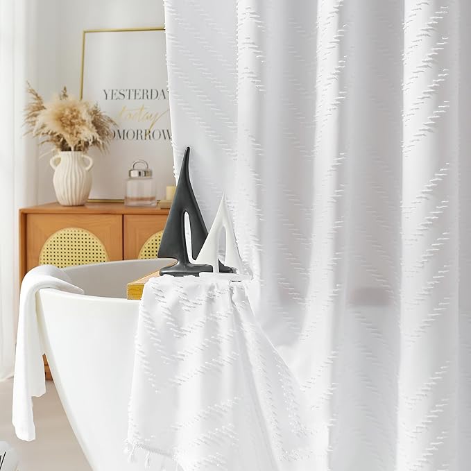 78 Inch Shower Curtain White Shower Curtain Fabric 72x78 Shower Curtains Cloth Textured Tufted Chevron Elegant Shower Curtains Waterproof for Bathroom