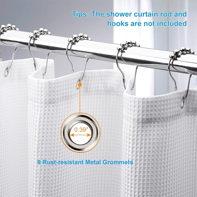 AmazerBath Waffle Shower Curtain White, Stall Shower Curtain, Heavy Duty Fabric Shower Curtains, Hotel Quality Bathroom Shower Curtains, 54 x 78 Inches