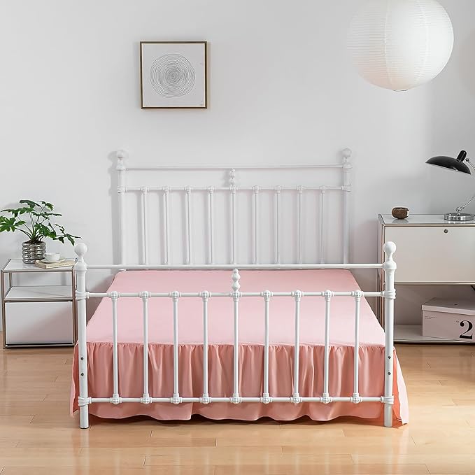 Bed Skirt King Size Ruffled Bed Skirt with Split Corners,12 Inch Drop Dust Ruffle Bed Skirt with Platform, King-12 Inch, Blush