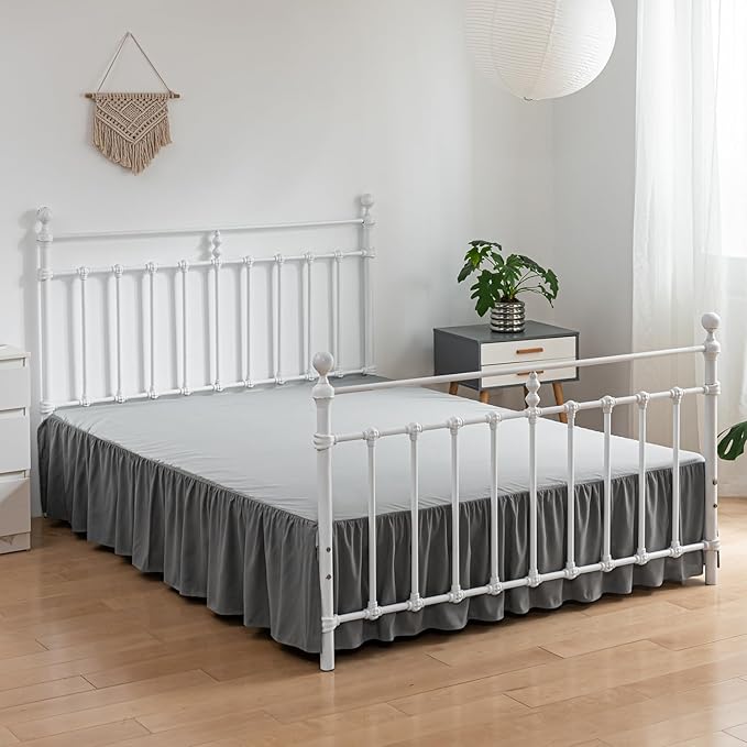Bed Skirt Twin Size Ruffled Bed Skirts with Split Corners, 14 Inch Drop Dust Ruffle Bed Skirt with Platform, Gray