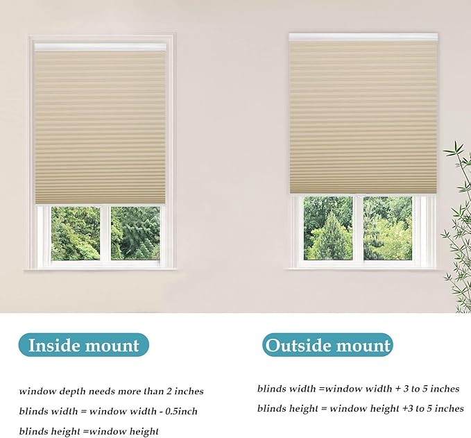 MYshade 1.5-Inch Cellular Cordless Light Filtering Shades,Thermal Insulating Noise Reducing Waterproof Blinds,Honeycomb Window Treatments for Indoor Light Control (Beige-35 W x 72" H)