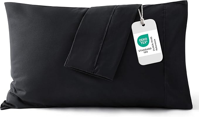 Bedsure King Size Pillow Cases Set of 2 - Black Brushed Microfiber Pillowcases 2 Pack, Super Soft Pillow Case Cover with Envelope Closure, Wrinkle, Fade and Stain Resistant, 20x36 Inches