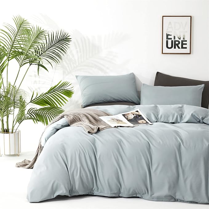 KAREVER Dusty Blue Comforter Set King Size Blue Bedding Women 3 Pieces Blue Color King Blanket Set All Season as Gift