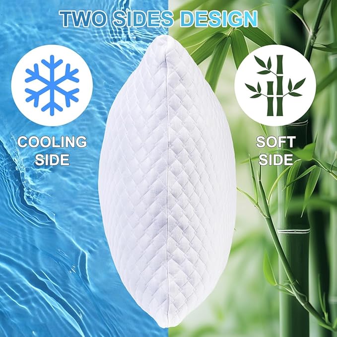 NTCOCO Cooling Bed Pillows for Sleeping Shredded Memory Foam Adjustable Gel for Side Stomach Back Sleepers Washable Removable Cover Queen Size Pack of 1