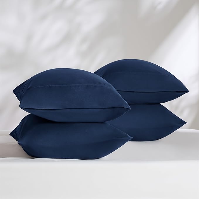 Bedsure King Size Pillow Cases Set of 4 - Navy Brushed Microfiber Pillowcases 4 Pack, Super Soft Pillowcase, Pillow Case Cover with Envelope Closure, Wrinkle, Fade and Stain Resistant, 20x36 Inches